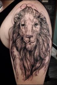 肩石風格多彩獅子紋身圖片