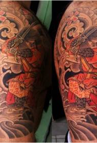 Colored Japanese Samurai Shoulder Tattoo Pattern