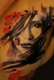 Flè style wouj Azyatik ak modèl tatoo geisha