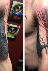 realistic shoulders large Tree with crow tattoo pattern