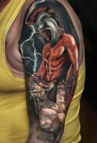 цветно рамо древен воин с модел на татуировка на тигър