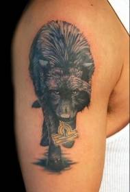 Shoulder black grey wolf howling key tattoo pattern