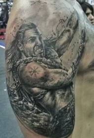 Modèle de tatouage de guerrier d'épaule gris noir frappant