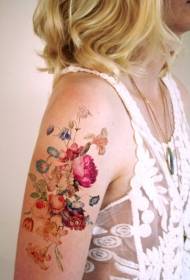 女肩顏色各種花卉紋身圖案
