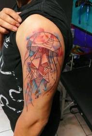 плячо акварэльнай фарбай малюнак татуіроўкі медуз