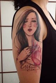 female shoulder photo style color woman tattoo pattern