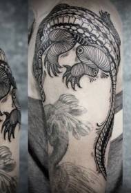 Amazing tribal style black and white crocodile tattoo pattern on the shoulder