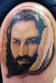 pečių spalvos Jėzaus portreto tatuiruotės modelis