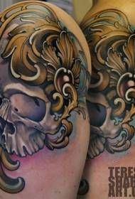 Male shoulder color skull tattoo pattern