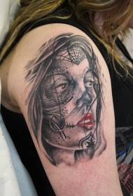 shoulder Mexican style Color masked woman tattoo