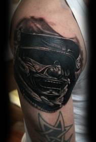 Big arm dark Asian warrior mask tattoo pattern