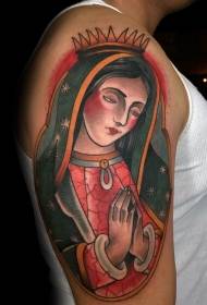 pečių spalvos maldos moteris religinis tatuiruotės modelis