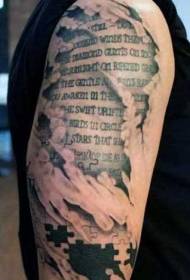 shoulder gray torn English letter tattoo picture