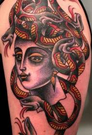shoulder color old school Medusa tattoo pattern