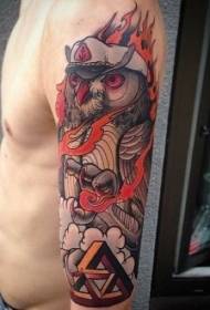 shoulder color owl with symbol tattoo pattern