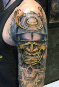 shoulder color samurai warrior helmet tattoo pattern