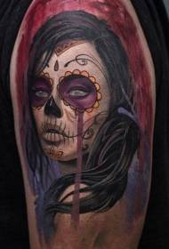 illustrator style color Mexican woman portrait tattoo