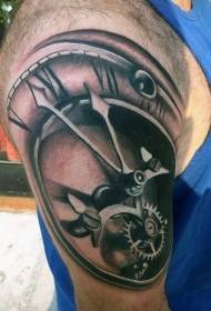 shoulder very realistic color mechanical clock tattoo picture