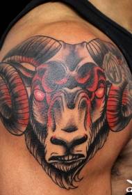 Male shoulder red ram head tattoo pattern