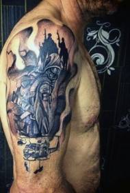 male shoulder military soldier and helicopter tattoo