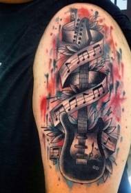 shoulder color original combination guitar with note tattoo