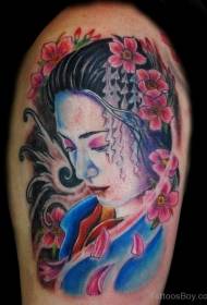 shoulder color dramatic sad geisha tattoo pattern