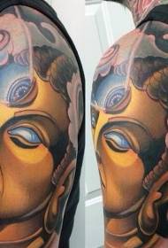 Modèle de tatouage de statue mystérieuse colorée avec un nouveau style traditionnel sur l'épaule