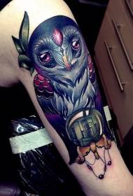 New School Style Owl and Magic Ball Tattoo Pattern
