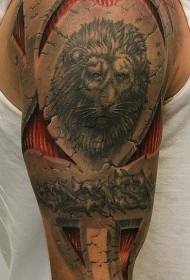 ώμος ρεαλιστική λιοντάρι πέτρα στυλ τατουάζ μοτίβο