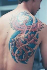 patrón de tatuaje de fénix de color de hombro trasero masculino