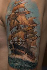 realistic style color shoulder sailing tattoo pattern
