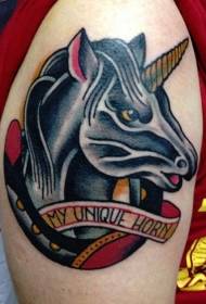 model de tatuaj unicorn de culoare școală vechi stil școală