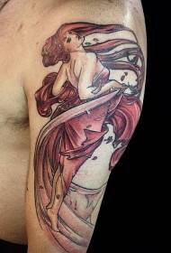 sorbalda ilustrazio estiloko emakumearen tatuaje eredua