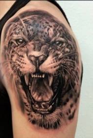 shoulder brown realistic panther head tattoo pattern