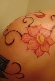 shoulder color flower vine tattoo picture
