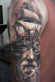 Vaixell de vela marró estil nou amb model de tatuatge per a gent gran