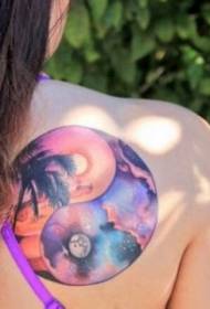 shoulder round colored night sky and palm tree tattoo pattern