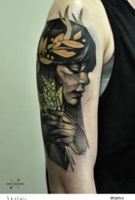 shoulder color sketch style woman tattoo pattern