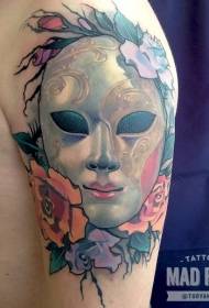 shoulder color mysterious mask with flowers tattoo pattern
