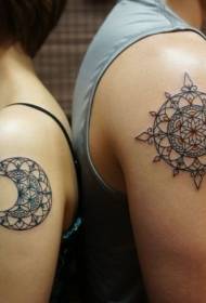 shoulder couple sun moon totem tattoo pattern