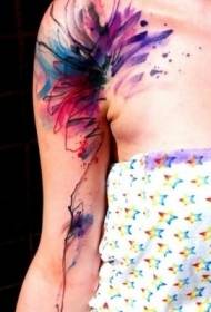 Shoulder vivid color watercolor abstract tattoo pattern