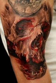 realistic style colored bloody skull tattoo pattern