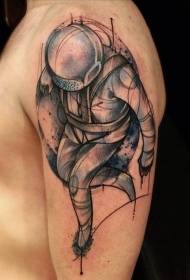 schets stijl kleur grote astronaut tattoo patroon