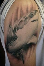 realistický štýl čierna sivá žralok tetovanie