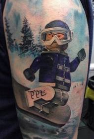 Big arm Lego style snowboard painted tattoo pattern