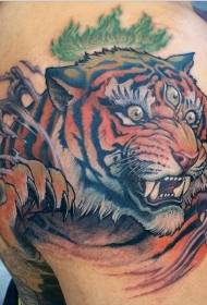 illustratie stijl demon tijger schouder tattoo patroon