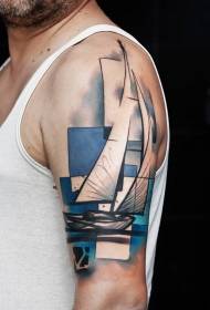 patrón de tatuaje de vela de estilo geométrico de color de hombro