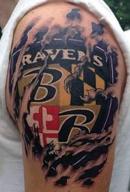 skulderrivende hud sportsholdets logo tatovering