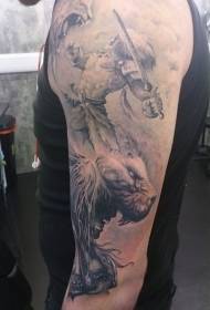 Antzinako Greziako mitologiako gudari tigre handia tatuaje eredua