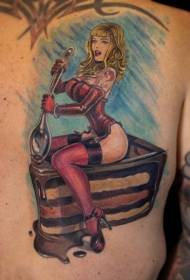 Back vintage color seductive women with cake tattoo pattern